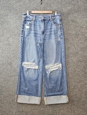 American Eagle Strigid Ripped Wide Leg Altered Jeans